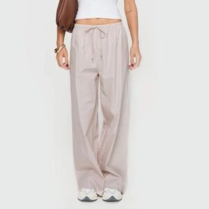 Princess Polly Wide Leg Drawstring Pants in Light Taupe
